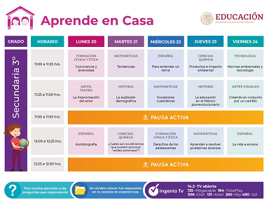 HORARIOS DEL PROGRAMA APRENDE EN CASA