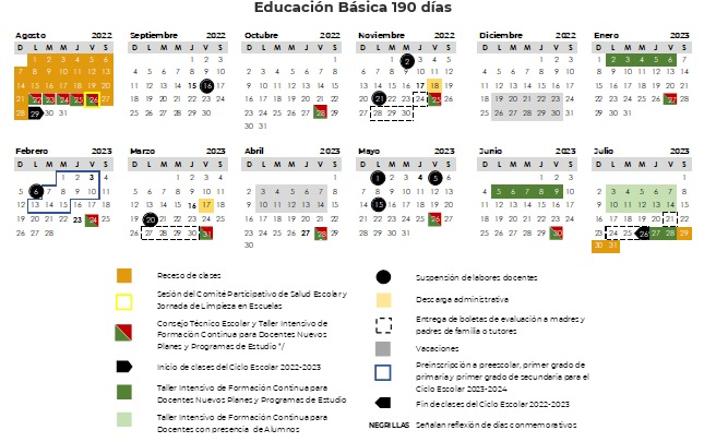 CALENDARIO ESCOLAR 2022-2023 DE EDUCACIÓN BÁSICA Y NORMAL